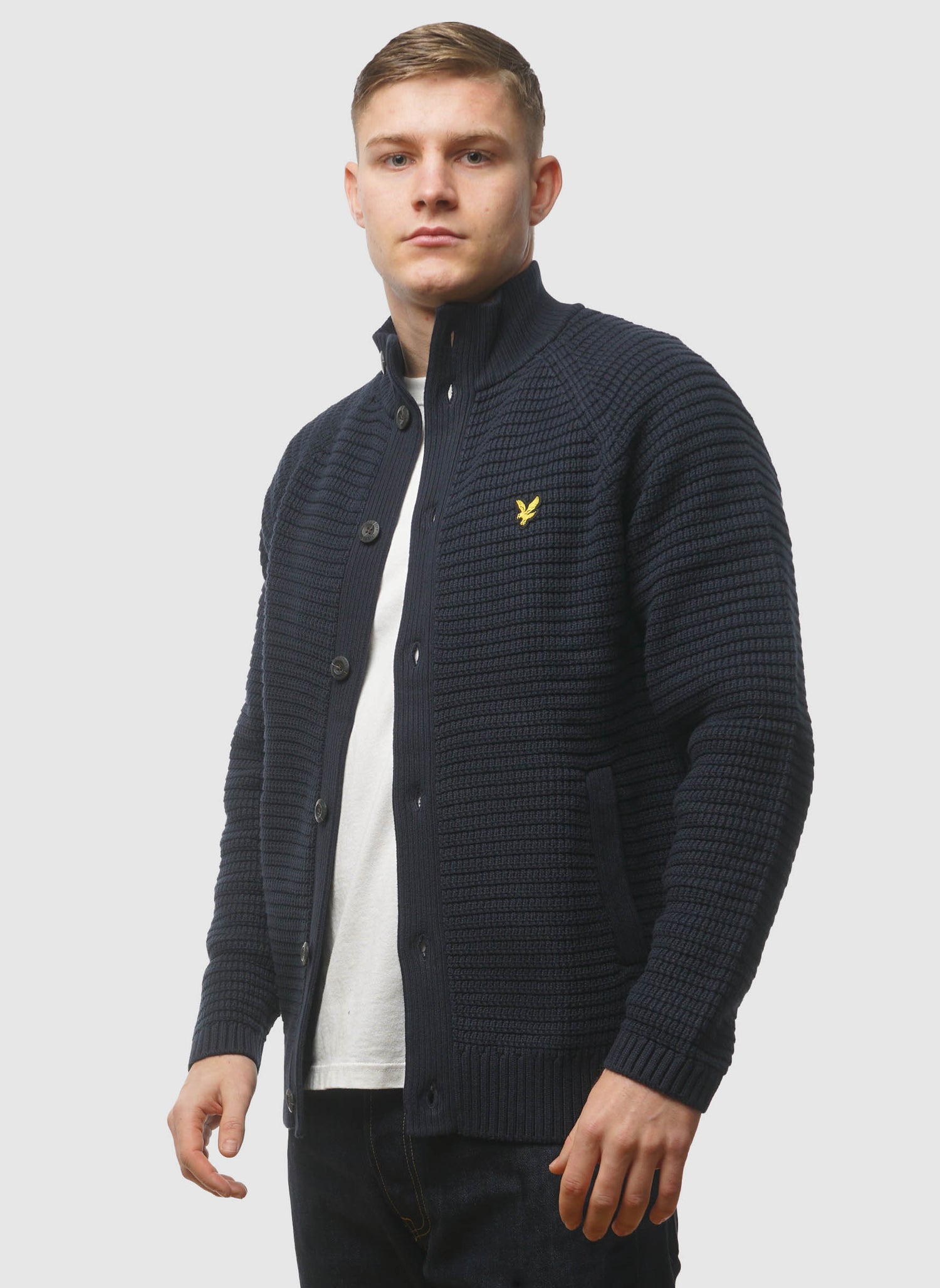 Button Through Funnel Neck Jumper - Dark Navy