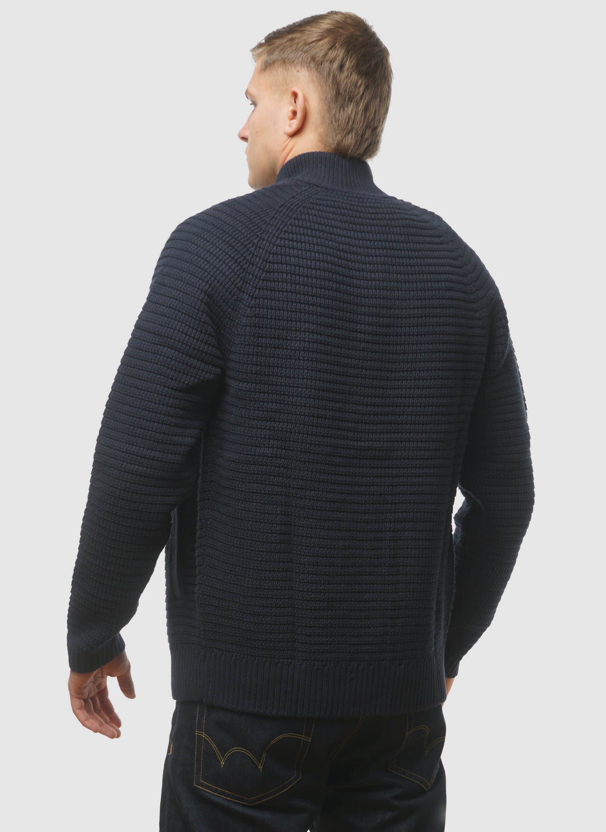 Button Through Funnel Neck Jumper - Dark Navy