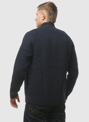 Button Through Funnel Neck Jumper - Dark Navy