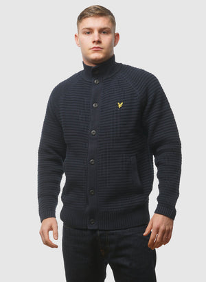 Button Through Funnel Neck Jumper - Dark Navy