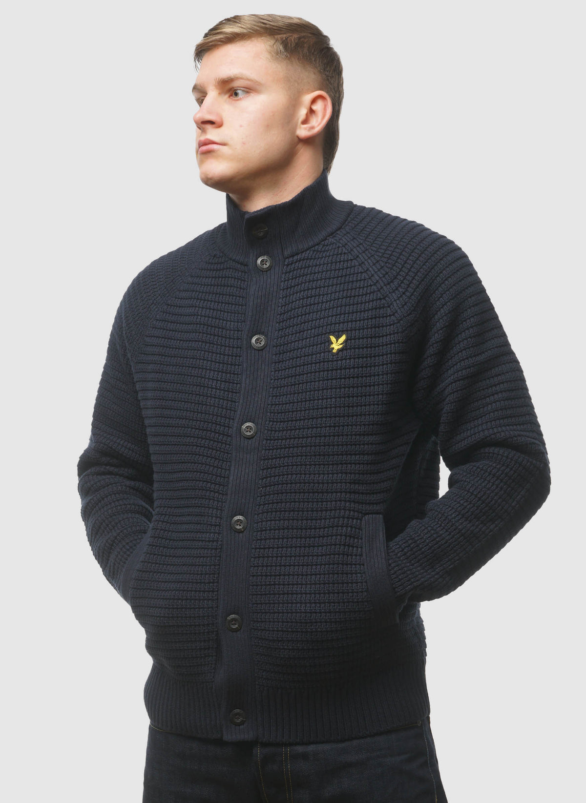 Button Through Funnel Neck Jumper - Dark Navy