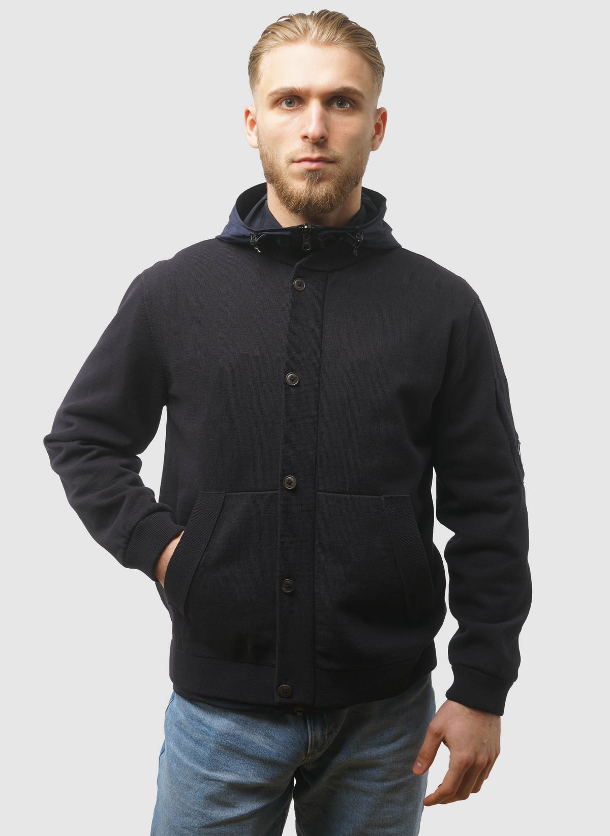 Reversible Cotton Mixed Hooded Sweater - Total Eclipse