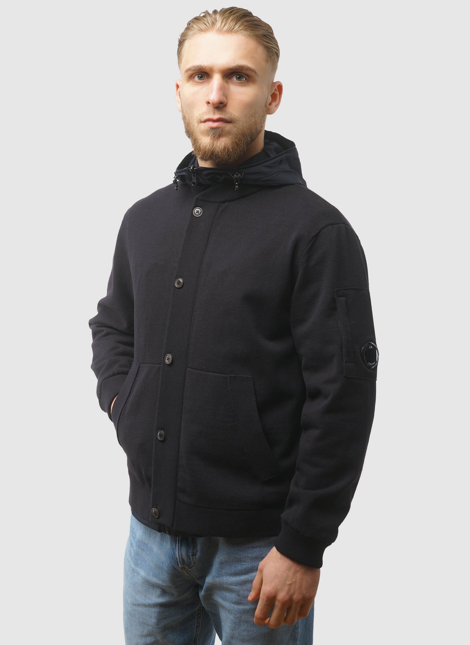 Reversible Cotton Mixed Hooded Sweater - Total Eclipse