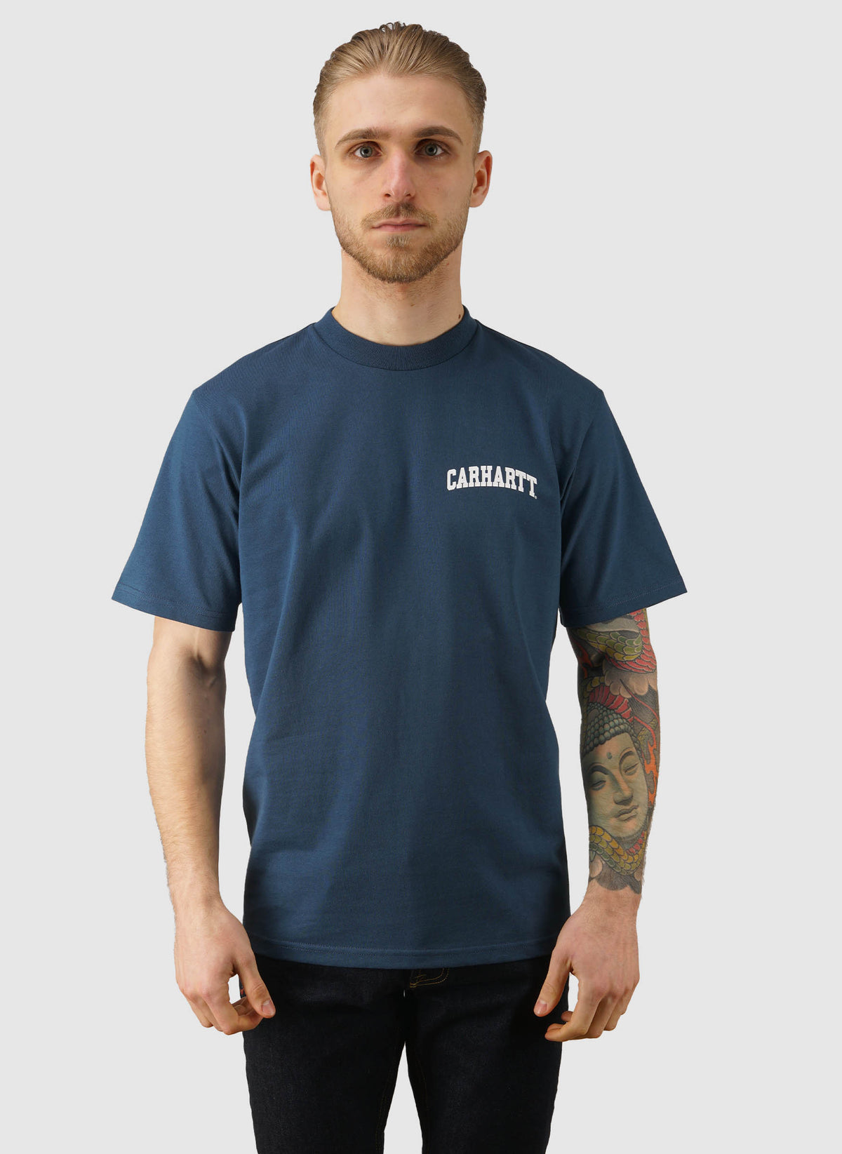 University Script T-Shirt - Blue River/White