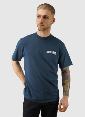 University Script T-Shirt - Blue River/White