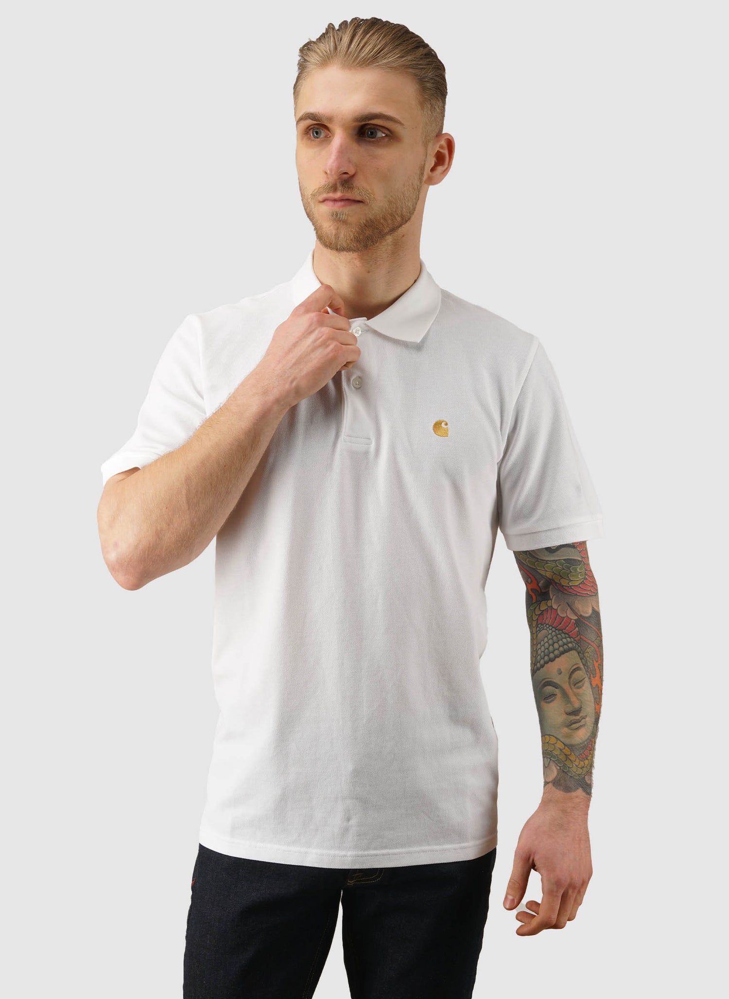 Chase Pique Polo - White/Gold