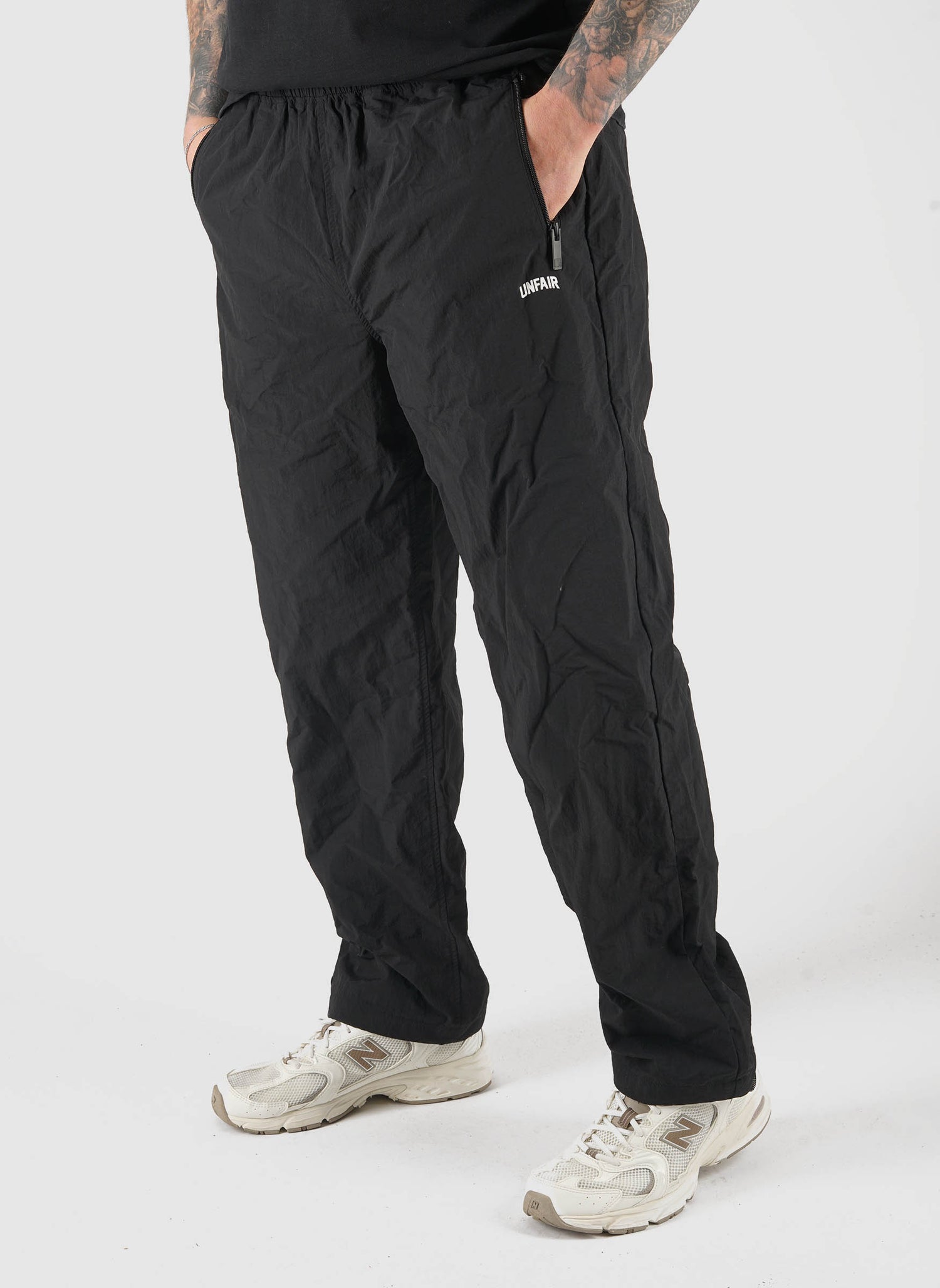 Curved Crushed Nylon Trackpants - Black