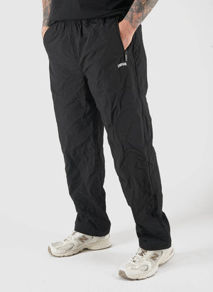 Curved Crushed Nylon Trackpants - Black