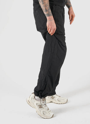 Curved Crushed Nylon Trackpants - Black