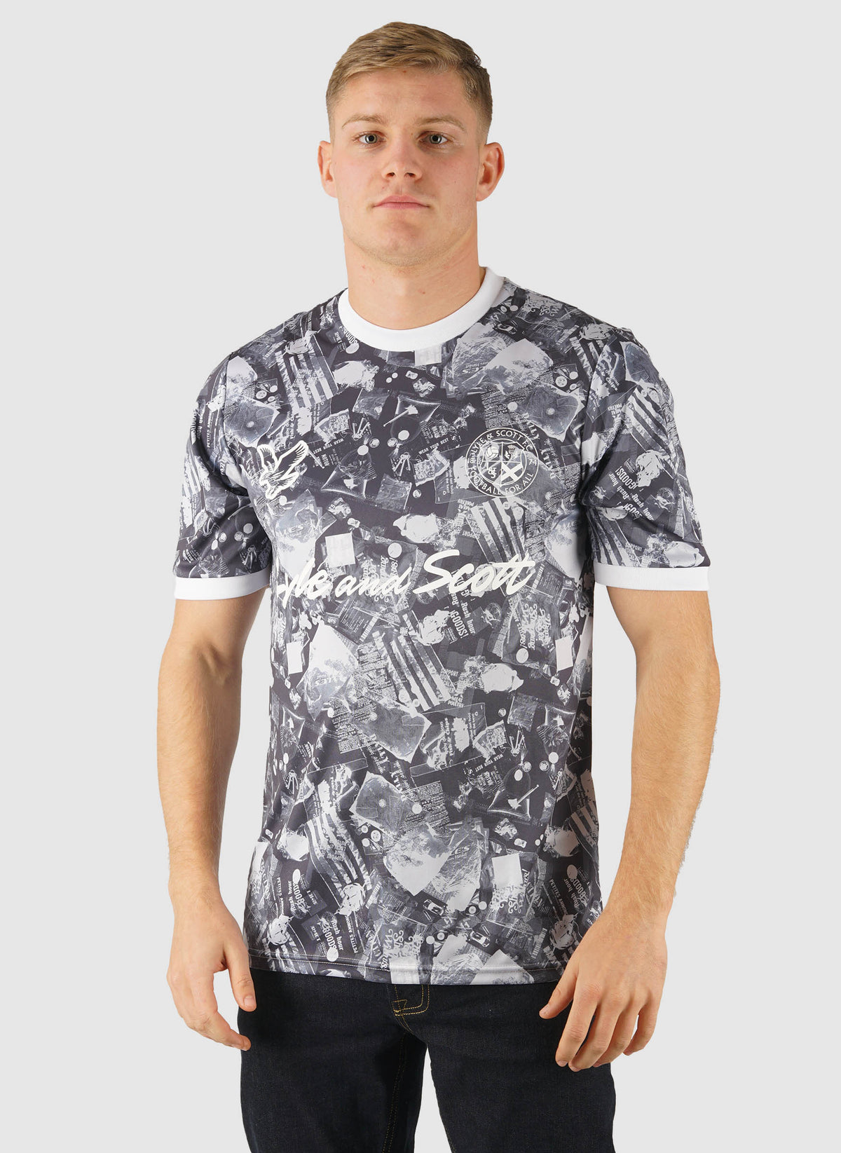 Industrial Print Football Shirt - Jet Black