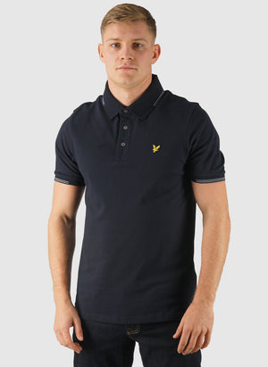 Fine Tipped Poloshirt - Dark Navy/ Chalk Blue