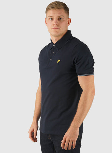 Fine Tipped Poloshirt - Dark Navy/ Chalk Blue