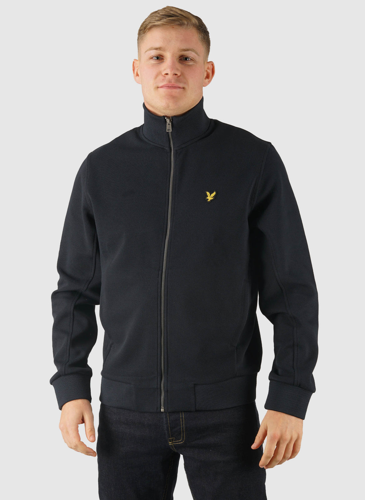Pique Zip Through Sweatshirt - Dark Navy