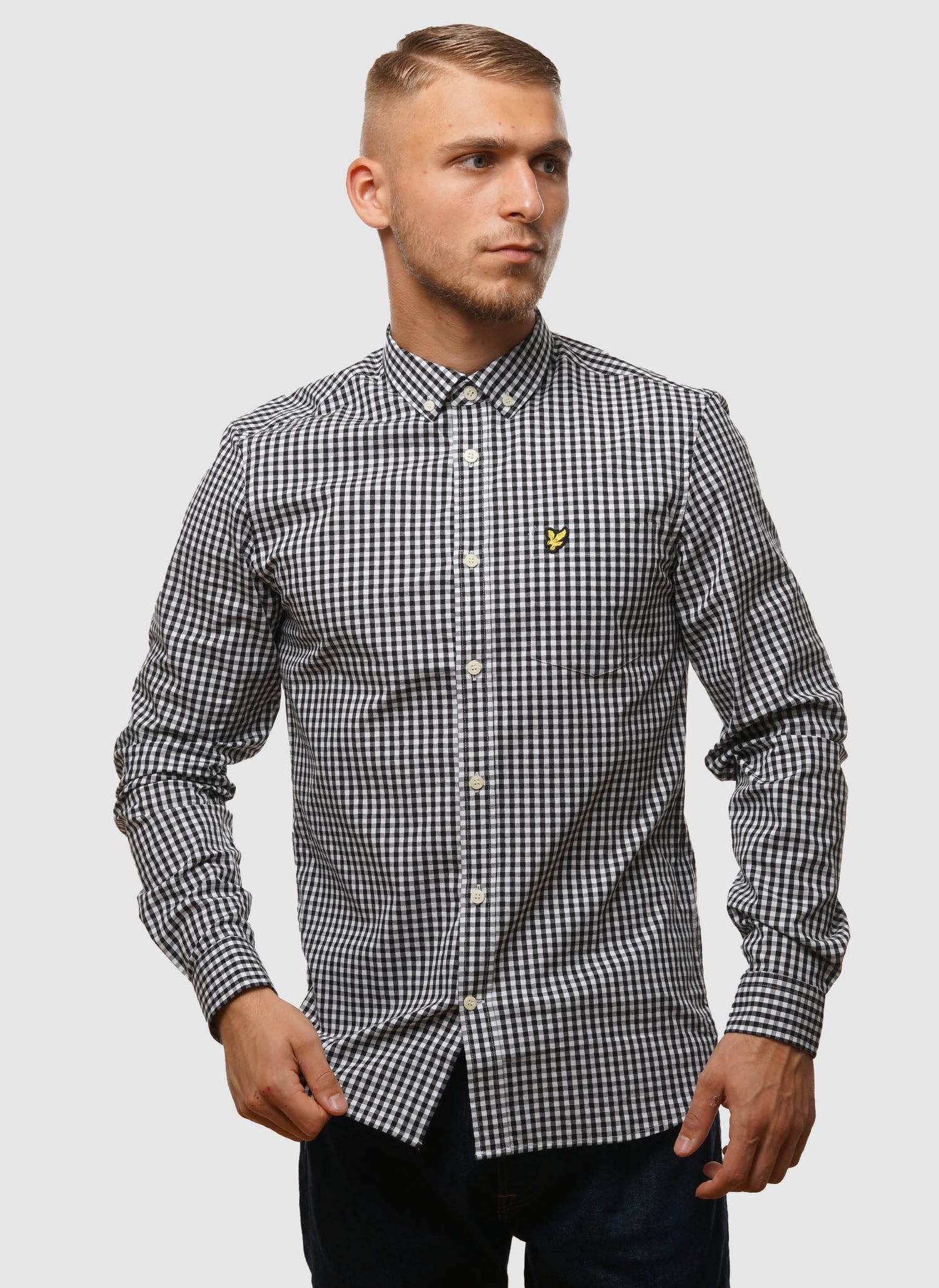 Slim Fit Gingham Hemd - Jet Black/White