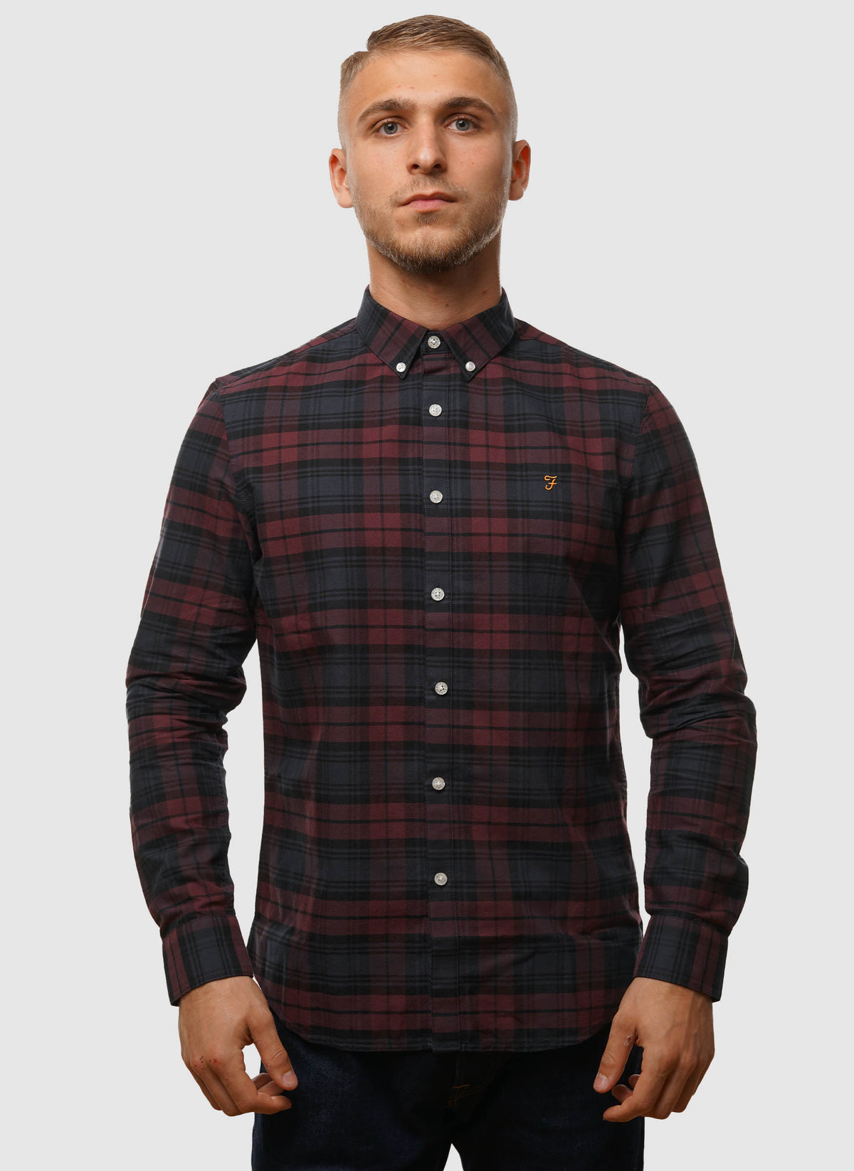 Brewer Check Slim Fit Hemd - Farah Red