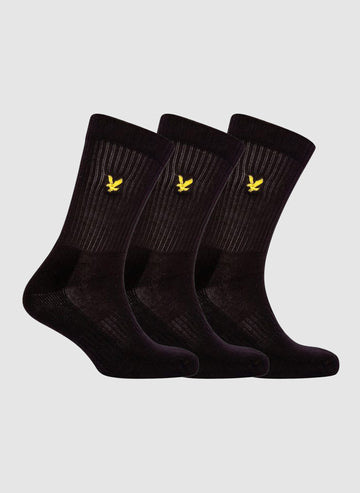 Three Pack Hamilton Tubular Socks - Black