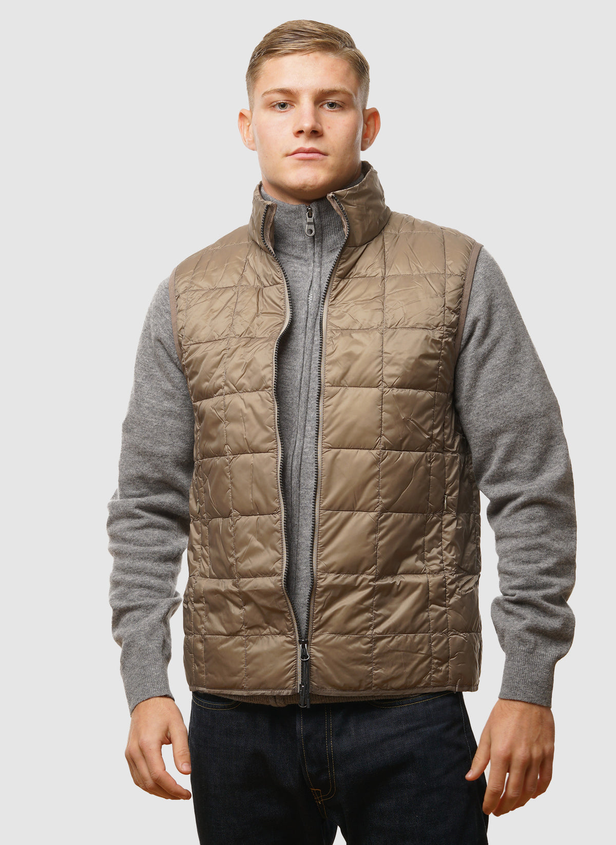 High Neck Inner Down Vest - Khaki