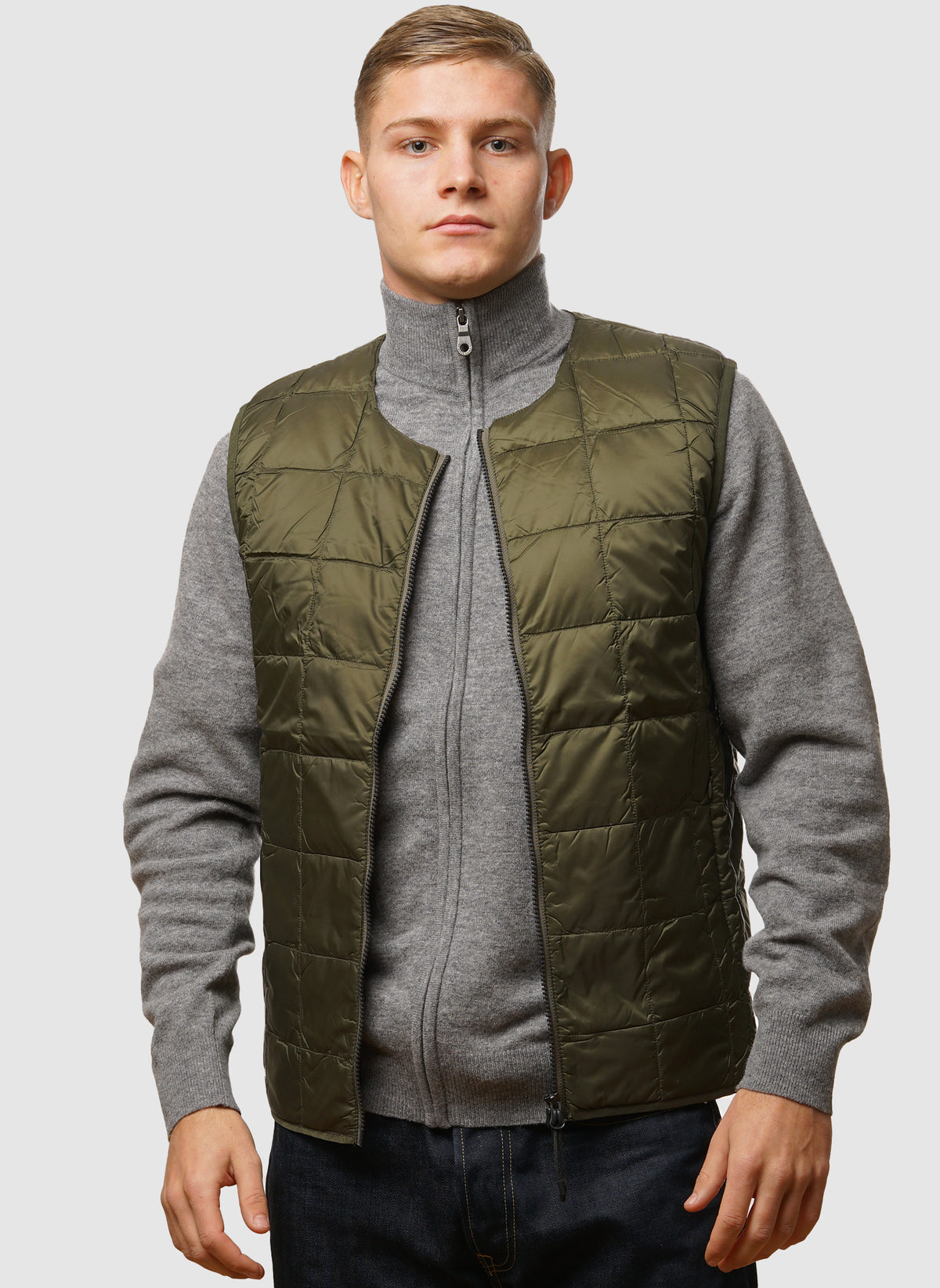 Crew Neck Inner Down Vest - Dark Olive