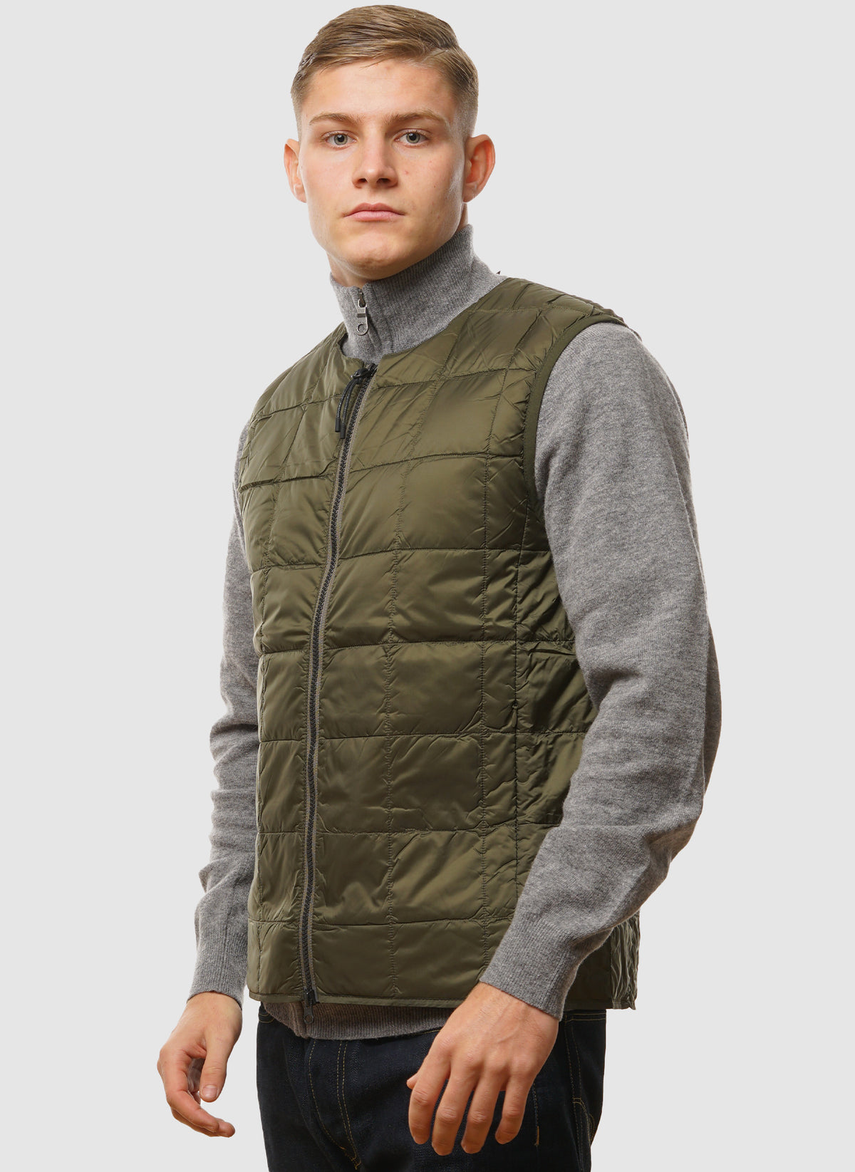 Crew Neck Inner Down Vest - Dark Olive