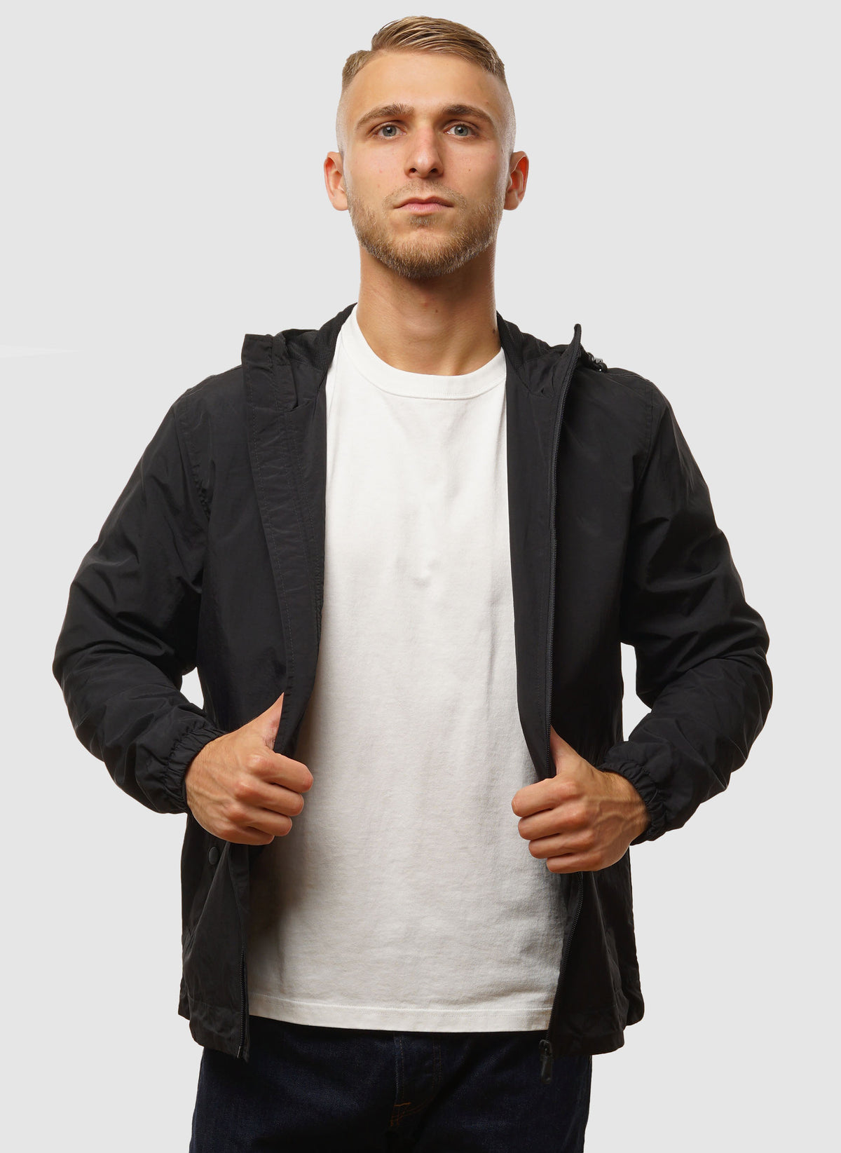 Tonal Eagle Zip Through Hooded Jacket - Jet Black
