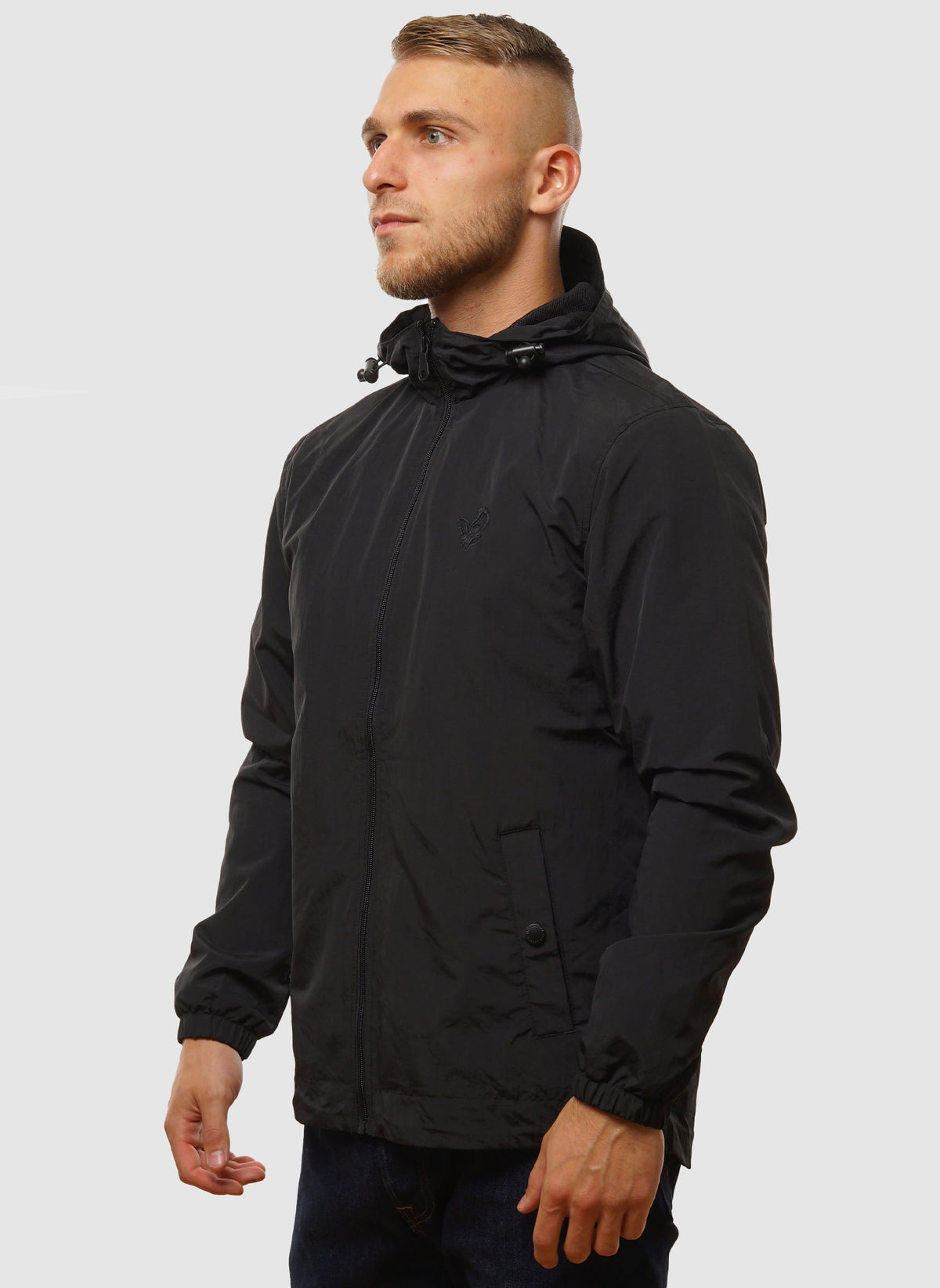 Tonal Eagle Zip Through Hooded Jacket - Jet Black