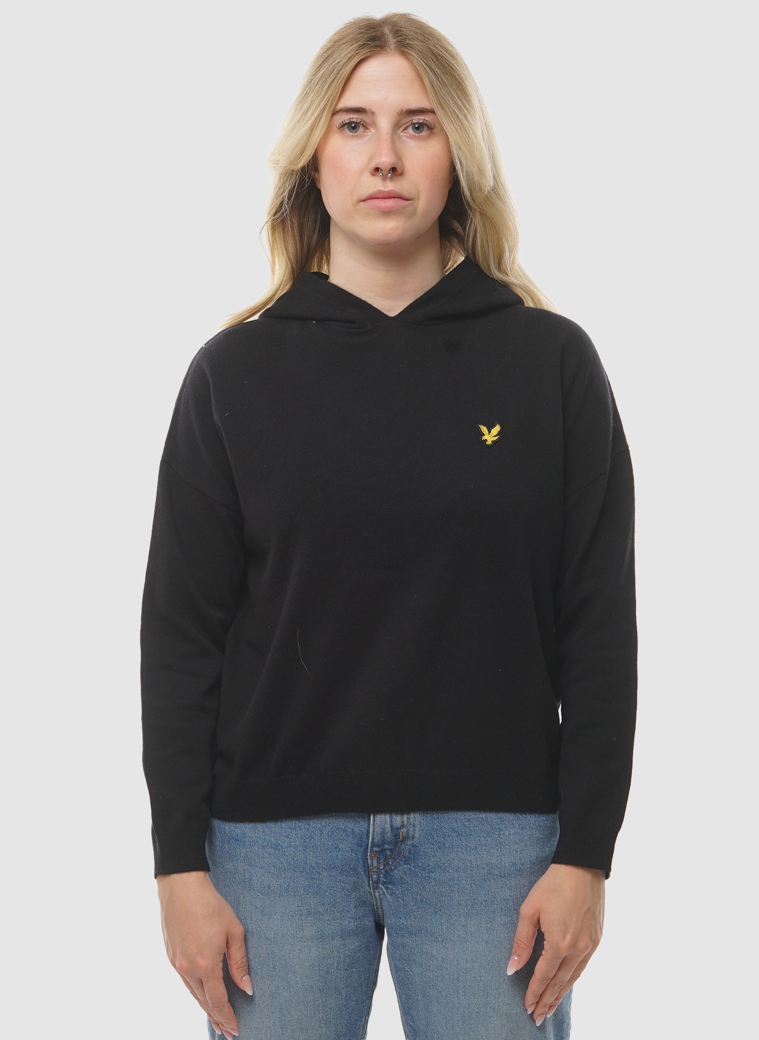 Womens Knitted Hoodie - Jet Black