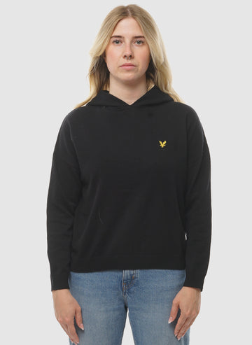 Womens Knitted Hoodie - Jet Black