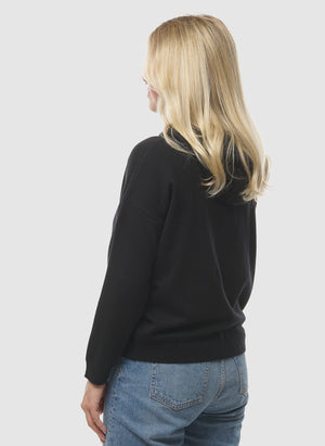 Womens Knitted Hoodie - Jet Black