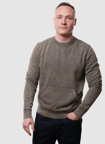 Kangaroo Pocket Sweatshirt - Acid Wash/Dark Olive-TSD - Pullover-1